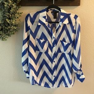Blue & White Chevron Sheer Blouse